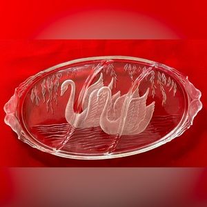 Swan Etched Crystal 3 Section Vintage Relish Tray